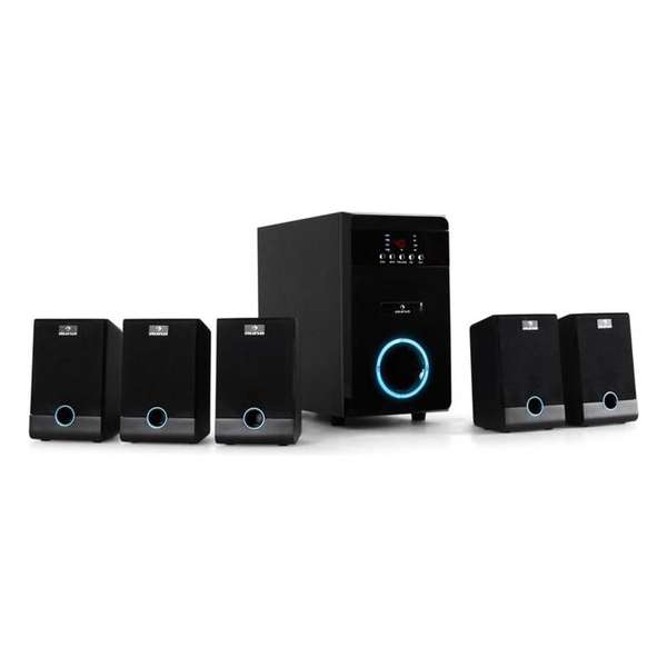 5.1-Surroundboxen-set actief luidspreker thuisbioscoop 95W RMS stylishe pianolak-front met blauw lichteffect