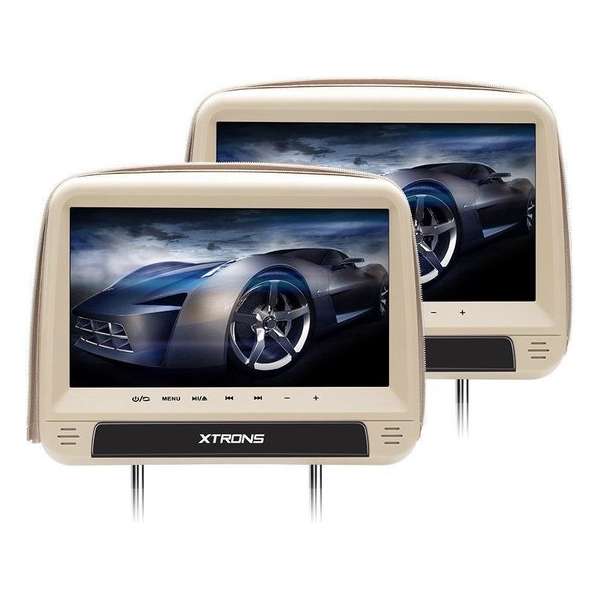 2x 9 inch Beige HD Digital hoofdsteun DVD Speler met een Zipper design 2x 9 inch Beige HD Digital hoofdsteun DVD Speler met een Zipper design