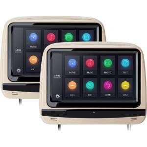 2x 9 inch Beige TFT LCD hoofdsteun DVD Speler