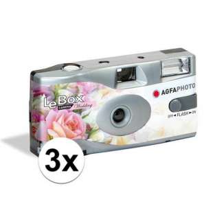 3x Bruiloft/huwelijk wegwerp camera met flitser en 27 kleuren fotos - Vrijgezellenfeest weggooi fototoestel