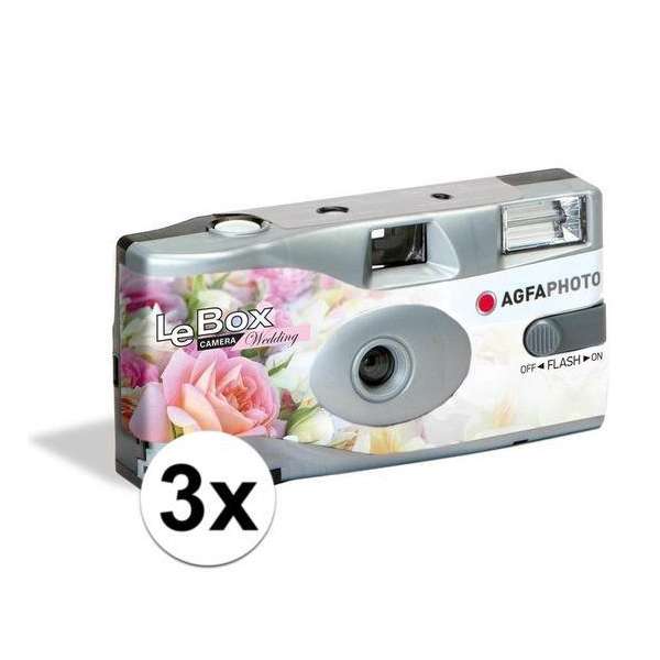 3x Bruiloft/huwelijk wegwerp camera met flitser en 27 kleuren fotos - Vrijgezellenfeest weggooi fototoestel