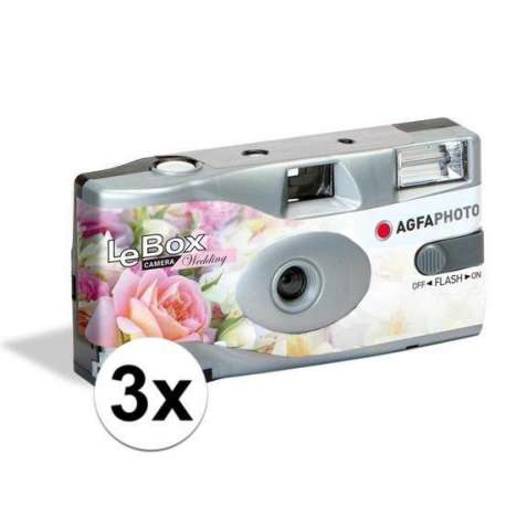 3x Bruiloft/huwelijk wegwerp camera met flitser en 27 kleuren fotos - Vrijgezellenfeest weggooi fototoestel