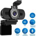 2K webcam met 4K lens voor PC met Microfoon & Webcam Cover - Werk & Thuis - Videobellen - USB - Zwart