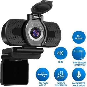 2K webcam met 4K lens voor PC met Microfoon & Webcam Cover - Werk & Thuis - Videobellen - USB - Zwart