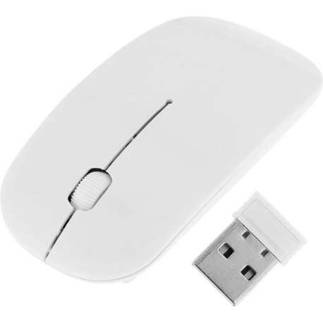 Draadloze Muis 2.4 Ghz (Ultra Dun) Met USB Aansluiting Wit