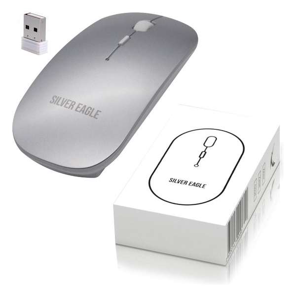 Draadloze Muis - Oplaadbaar - Bluetooth 4.0 - 2.4GHz - Draadloos - Laptop - PC - Tablet - Zilver Draadloze Muis - Oplaadbaar - Bluetooth 4.0 - 2.4GHz - Draadloos - Laptop - PC - Tablet - Zilver