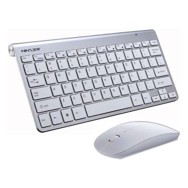 Ninzer® Portable Mini Draadloze Muis en Toetsenbord set | Zilver