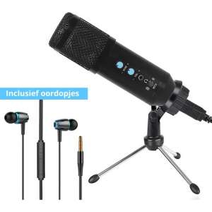 USB Microfoon voor PC met Statief- Geschikt voor PC, Laptop, Playstation & Podcast Gaming Streaming- Incl. Oordopjes