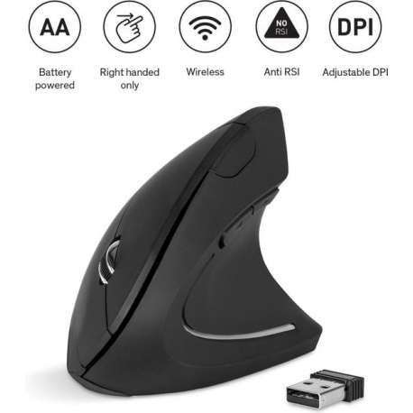 Sinji Ergonomische Muis - Rechtshandig - Multi-functionele knoppen - Anti-Muisarm - Draadloos - Zwart