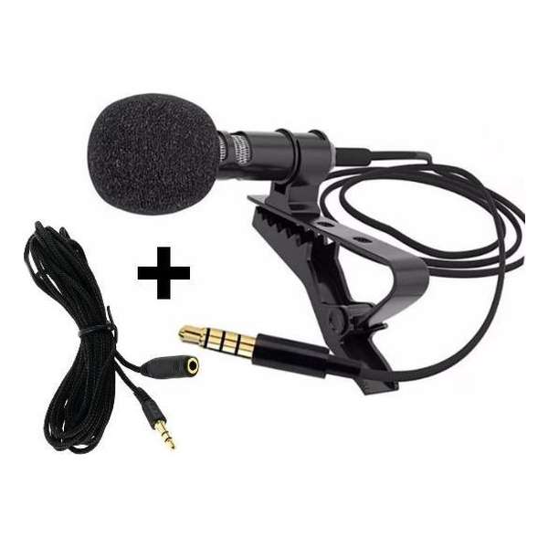 Clip-On Microfoon met Audio Verlengkabel Female To Male - 3.5 mm - Smartphone - Dasspeld - Zwart Clip-On Microfoon met Audio Verlengkabel Female To Male - 3.5 mm - Smartphone - Dasspeld - Zwart