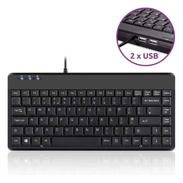 Perixx Periboard 409H compact ergonomisch toetsenbord + 2 x usb hub | QWERTY - Zwart