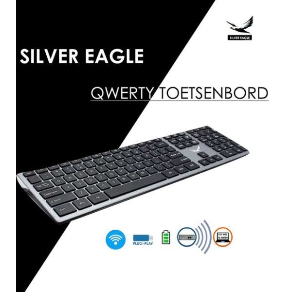 QWERTY Toetsenbord – Draadloos – Numeriek Toetsenbord - Extern Toetsenbord - Klavier - Inclusief Batterijen - Grijs QWERTY Toetsenbord – Draadloos – Numeriek Toetsenbord - Extern Toetsenbord - Klavier - Inclusief Batterijen - Grijs