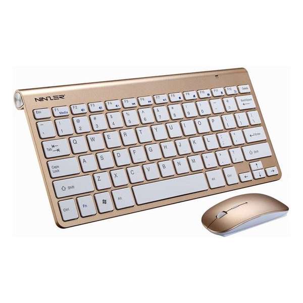 Ninzer® Portable Mini Draadloze Muis en Toetsenbord set | Goud