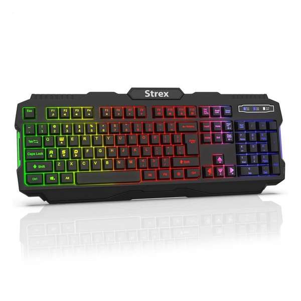 Strex Gaming Toetsenbord | Qwerty | RGB Sfeerverlichting | Multimedia Toetsen | Zwart Strex Gaming Toetsenbord | Qwerty | RGB Sfeerverlichting | Multimedia Toetsen | Zwart