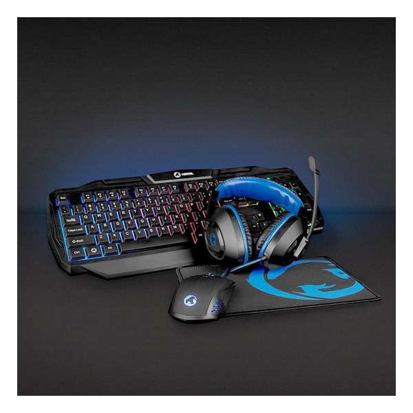 Gaming Combo Kit  4 in 1  Toetsenbord, Koptelefoon, Muis, Muismat  Nordics Indeling  Zwart