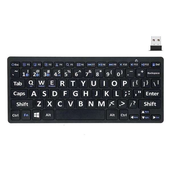 Silvergear Draadloos Toetsenbord - Dun - Grote Letters - USB Receiver of Bluetooth - Zwart Silvergear Draadloos Toetsenbord - Dun - Grote Letters - USB Receiver of Bluetooth - Zwart