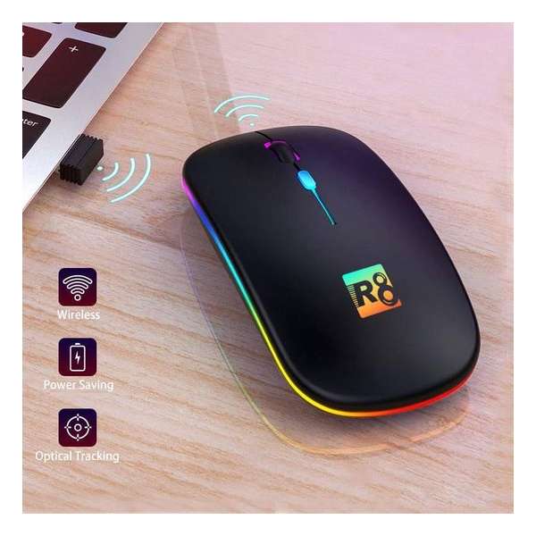 Draadloze oplaadbare Laptop Muis 2020 Model USB Oplaadbaar RGB Silent Plug&Play Zwart Draadloze oplaadbare Laptop Muis 2020 Model USB Oplaadbaar RGB Silent Plug&Play Zwart