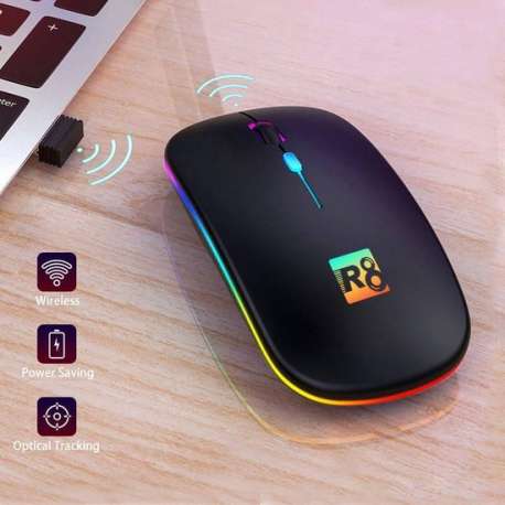 Draadloze oplaadbare Laptop Muis 2020 Model USB Oplaadbaar RGB Silent Plug&Play Zwart