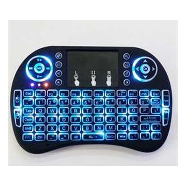 mini i8+ backlight wireless mediacenter toetsenbord met Multi-Touch muis - Zwart - QWERTY