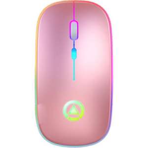 Oplaadbare Draadloze Stille (Laptop) Muis met led Verlichting 7 Kleuren en Lithium Batterij- Rose
