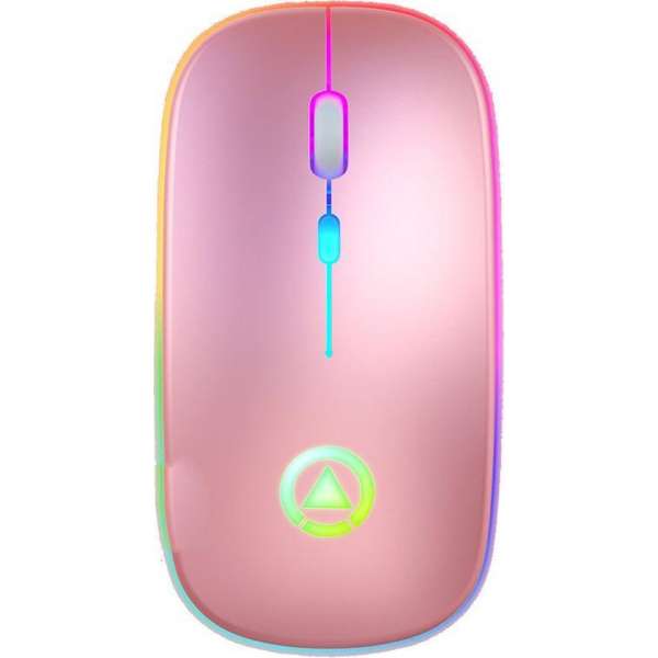 Oplaadbare Draadloze Stille (Laptop) Muis met led Verlichting 7 Kleuren en Lithium Batterij- Rose