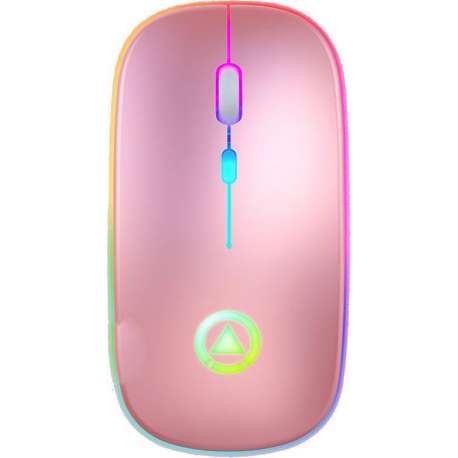 Oplaadbare Draadloze Stille (Laptop) Muis met led Verlichting 7 Kleuren en Lithium Batterij- Rose