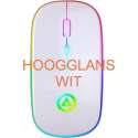 Oplaadbare Draadloze Stille (Laptop) Muis met led Verlichting 7 Kleuren en Lithium Batterij - Hoogglans Wit