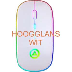 Oplaadbare Draadloze Stille (Laptop) Muis met led Verlichting 7 Kleuren en Lithium Batterij - Hoogglans Wit