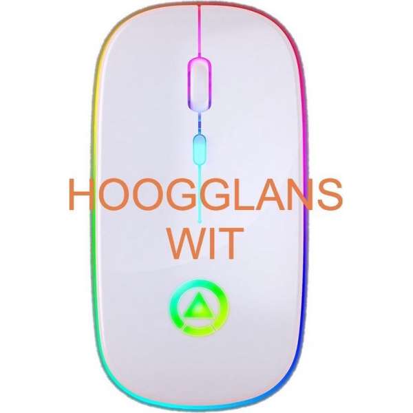 Oplaadbare Draadloze Stille (Laptop) Muis met led Verlichting 7 Kleuren en Lithium Batterij - Hoogglans Wit
