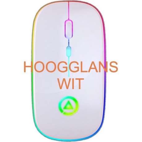 Oplaadbare Draadloze Stille (Laptop) Muis met led Verlichting 7 Kleuren en Lithium Batterij - Hoogglans Wit