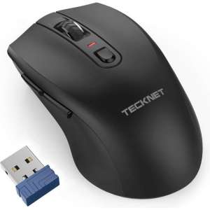 Tecknet 2.4G Draadloze Muis met USB Nano ontvanger - 6 Knoppen - 5 DPI niveaus - zwart