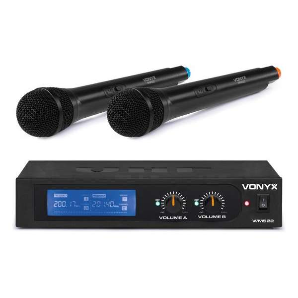 Draadloze microfoonset - Vonyx WM522 draadloze VHF microfoonset met 2 handmicrofoons Draadloze microfoonset - Vonyx WM522 draadloze VHF microfoonset met 2 handmicrofoons