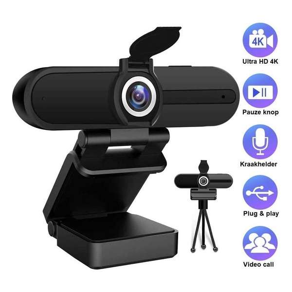 4K Webcam voor PC met webcam cover - Webcam met Microfoon - Webcams - Windows / IOS / Mac 4K Webcam voor PC met webcam cover - Webcam met Microfoon - Webcams - Windows / IOS / Mac