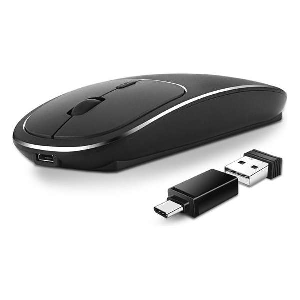 Oplaadbare 2.4G computermuis - Inclusief Type-C aansluiting voor Macbook - Aluminium afwerking