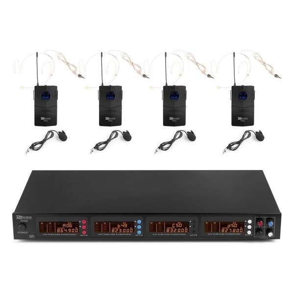 Draadloze  microfoon (headsets) - Power Dynamics PD504B draadloos microfoon systeem met 4