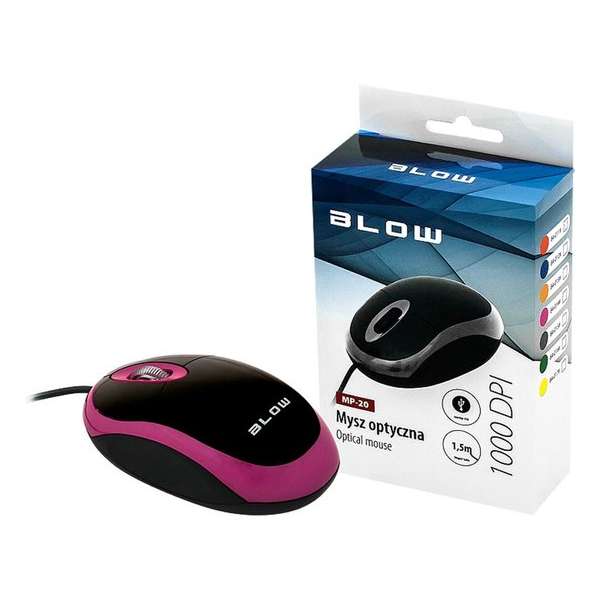 Optische, bedrade muis WIRED MP-20 BLOW USB 100DPI roze
