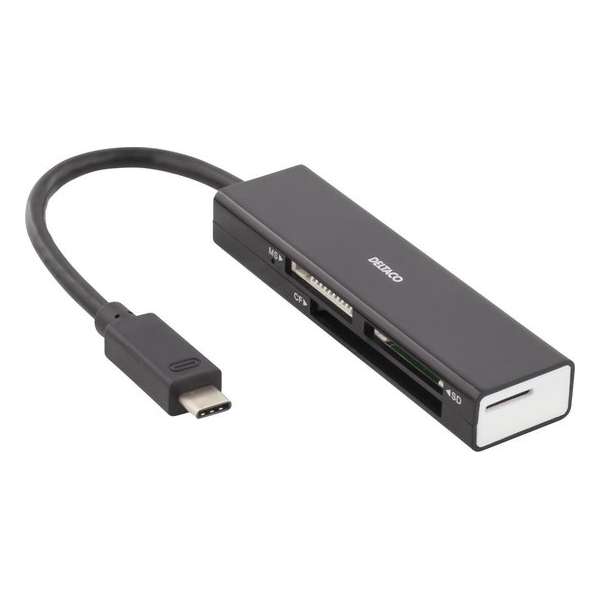 Deltaco UCR-153 USB-C Card reader USB 3.1 Gen 1 USB-C SD, Micro SD, CF en MS Kaartlezer Windows & MAC OS