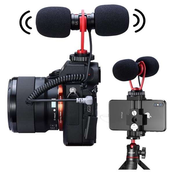 SAIREN T Mic Dual-Head richtmicrofoon voor smartphone en camera SAIREN T Mic Dual-Head richtmicrofoon voor smartphone en camera