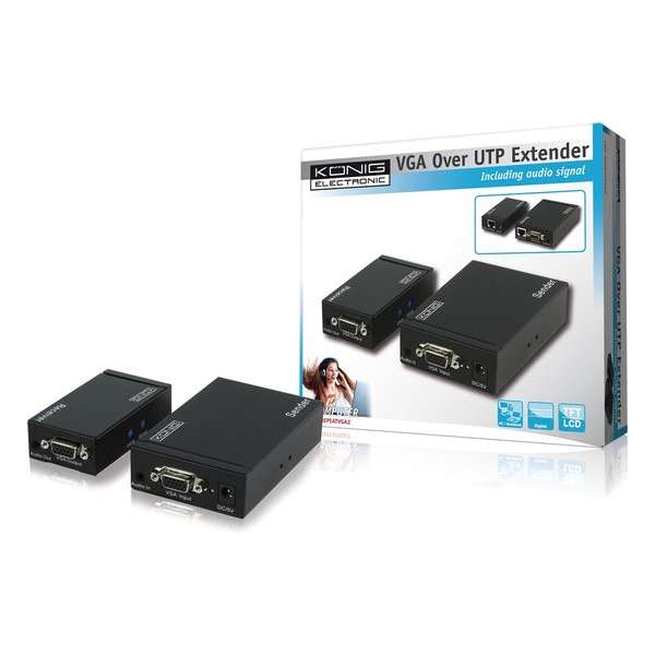 König CMP-REPEATVGA2 VGA+Audio Extender over LAN (300M, zender+remote)