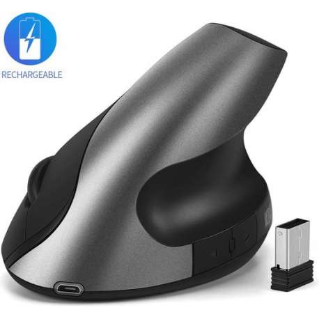 Ergonomische Draadloze Muis - Zwart - Verticale Muis - Draadloos - Oplaadbaar - 2.4G Draadloze Verbinding