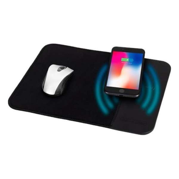 Muismat met draadloze oplader- telefoon- iphone- samsung- zwart - gaming - gamen - games