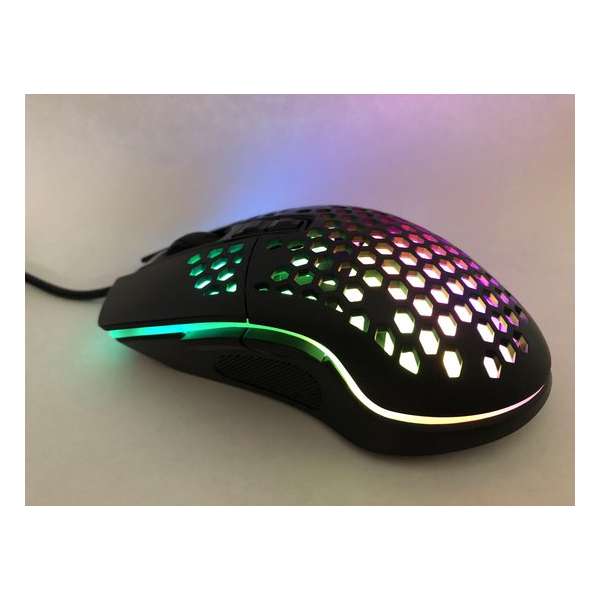 RGB  GAMING MUIS - MUIS MET DRAAD - GAME MUIS - 7 KNOPPEN - LED VERLICHTING - 800 TOT 6400 DPI - ZWART