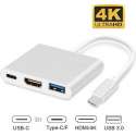 USB-C adapter voor Macbook met USB, HDMI, USB-C - Zilver