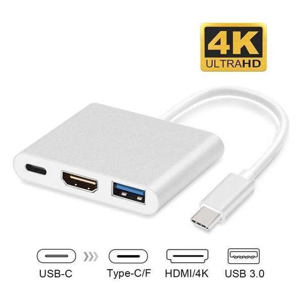 USB-C adapter voor Macbook met USB, HDMI, USB-C - Zilver