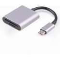 NÖRDIC CRD-003, USB C geheugenkaartlezer SD TF, kaartlezer SD en MicroSD, Zilver