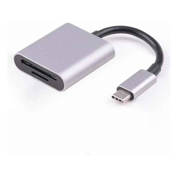 NÖRDIC CRD-003, USB C geheugenkaartlezer SD TF, kaartlezer SD en MicroSD, Zilver NÖRDIC CRD-003, USB C geheugenkaartlezer SD TF, kaartlezer SD en MicroSD, Zilver