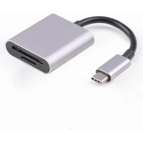 NÖRDIC CRD-003, USB C geheugenkaartlezer SD TF, kaartlezer SD en MicroSD, Zilver