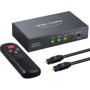 DrPhone 3x1 Digitale optische audio SPDIF Toslink – Glasvezelschakelaar met en IR-afstandsbediening – Zwart