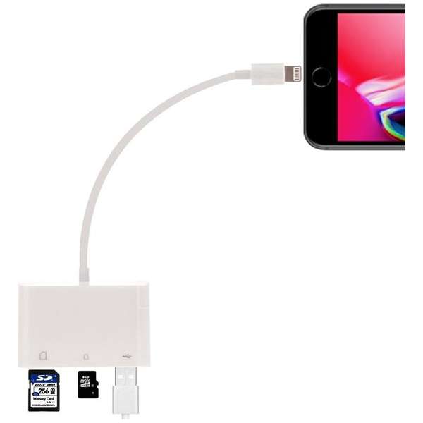 8 Pin naar SD + TF + USB-poort Camera Reader Adapter, ondersteuning iOS 9.2-11 systeem, voor iPhone, iPad (wit) 8 Pin naar SD + TF + USB-poort Camera Reader Adapter, ondersteuning iOS 9.2-11 systeem, voor iPhone, iPad (wit)