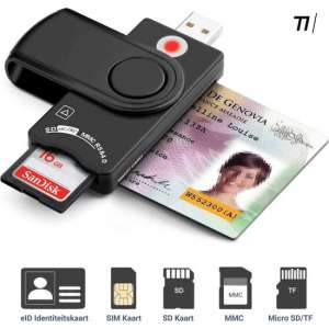 TIKKENS Identiteitskaartlezer - eID Kaartlezer - Smartcardlezer - eID/Memory/Sim Kaartlezer - Windows/Mac/Linux - USB - Zwart
